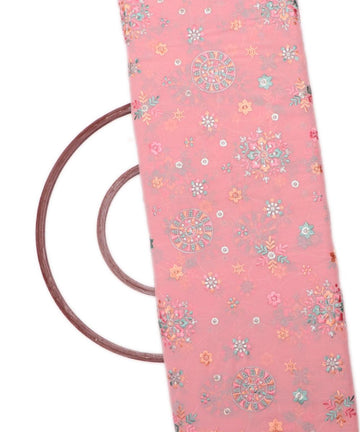 peach color thread and sequin embroidery faux georgette fabric